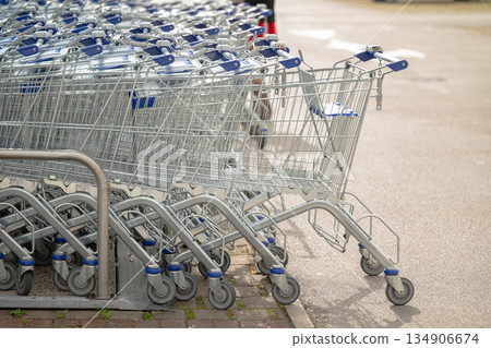 shopping carts in a supermarket 134906674