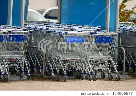 shopping carts in a supermarket shopping carts in a supermarket 134906677