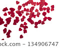 Red Paper Hearts background on White Background. Romantic Flat Lay for Valentines Day or Wedding Decor 134906747