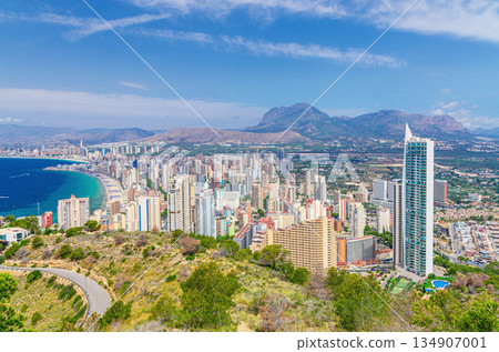 Benidorm cityscape, aerial panoramic view of Benidorm city centre Benidorm cityscape, aerial panoramic view of Benidorm city centre 134907001