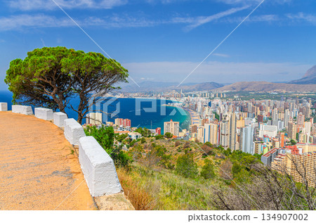 Benidorm cityscape, aerial panoramic view of Benidorm city centre 134907002
