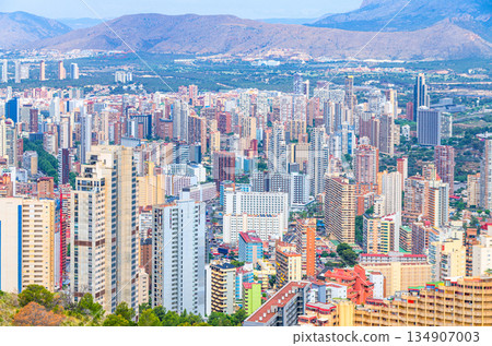 Benidorm cityscape, aerial panoramic view of Benidorm city centre 134907003
