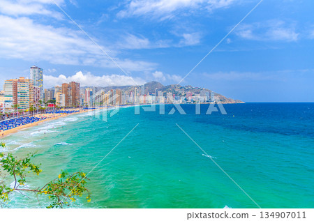Benidorm cityscape, aerial panoramic view of Old town Benidorm city centre Benidorm cityscape, aerial panoramic view of Old town Benidorm city centre 134907011