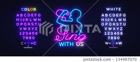 Lively singing silhouette with glowing phrase and full alphabet on sides. Great for karaoke-themed visuals. Lively singing silhouette with glowing phrase and full alphabet on sides. Great for karaoke-themed visuals. 134907070