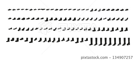 Footwear silhouettes collection sketch pair. Multiple shoe styles with varied profiles education, technical reference 134907257