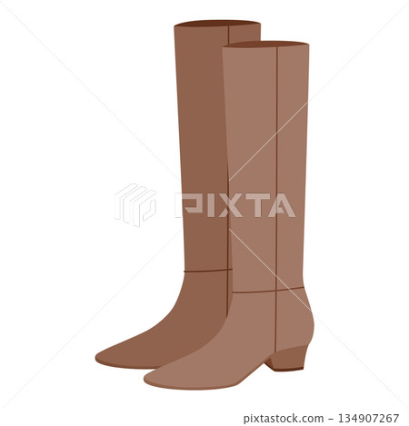 Brown classic block heel knee-high boot women flat pair. Smooth shaft with stacked heel for, warm season. Technical Brown classic block heel knee-high boot women flat pair. Smooth shaft with stacked heel for, warm season. Technical 134907267