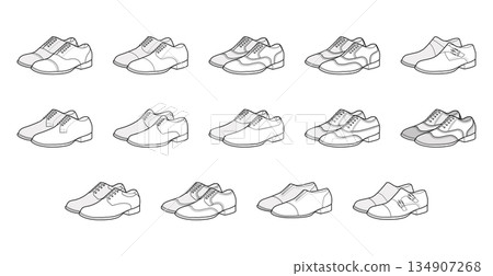 Mens dress shoes line art set. Oxford derby brogue wingtip spectator, balmoral blucher buck dress shoe monk strap Mens dress shoes line art set. Oxford derby brogue wingtip spectator, balmoral blucher buck dress shoe monk strap 134907268