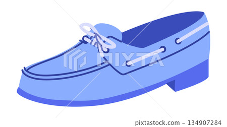 Blue boat loafer shoe women flat. Lace detail casual deck footwear for summer outfit fresh everyday wardrobe. Technical  134907284