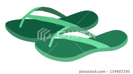 Green flip flop sandal shoe women flat pair. Classic thong beach footwear for resort hotel pool. Technical fashion Green flip flop sandal shoe women flat pair. Classic thong beach footwear for resort hotel pool. Technical fashion 134907295