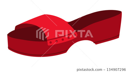 Red clog sandal shoe women flat. Platform slide sandal for bold outfit beach holiday wardrobe. Technical  134907296