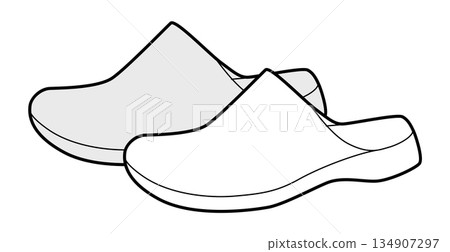 House clog sandal shoe women sketch pair. One piece rubber slipper for garden work home outfit. Technical House clog sandal shoe women sketch pair. One piece rubber slipper for garden work home outfit. Technical 134907297