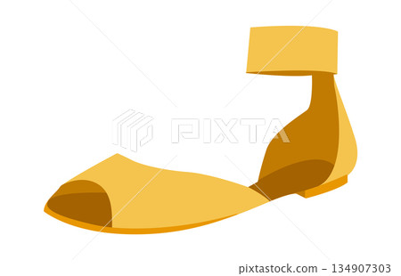 Yellow ankle strap sandal shoe women flat. Closed heel flat sandal for warm weather outfit chic wardrobe. Technical 134907303