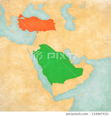 Map of Middle East - Saudi Arabia and Turkey 134907410