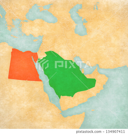 Map of Middle East - Saudi Arabia and Egypt 134907411