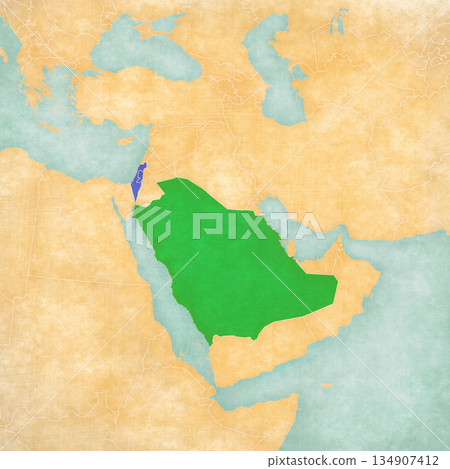 Map of Middle East - Saudi Arabia and Israel 134907412