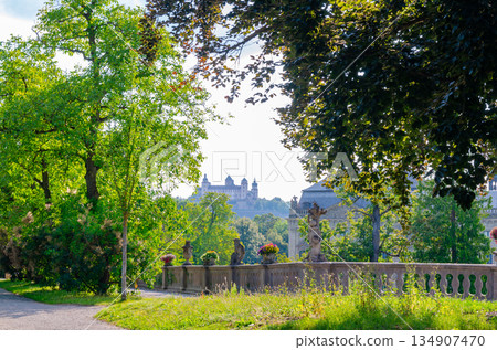 Hofgarten Court Gardens with stone fence with sculptures of Wurzburg Residence Hofgarten Court Gardens with stone fence with sculptures of Wurzburg Residence 134907470