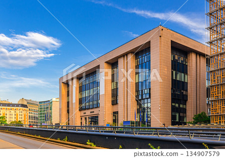 Justus Lipsius building on Rue de la Loi Wetstraat Law Street in European Quarter of Brussels city, Brussels-Capital Region, Belgium 134907579