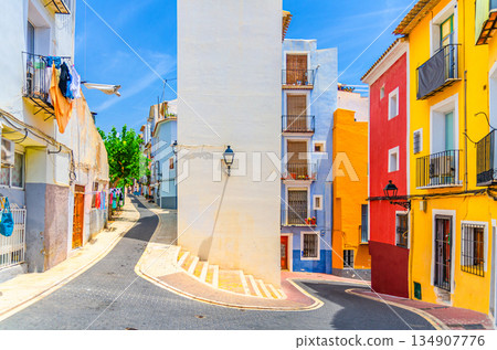 Villajoyosa old town with typical colorful houses Villajoyosa old town with typical colorful houses 134907776