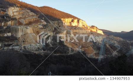 mountains with marble quarries in Botticino in northern Italy mountains with marble quarries in Botticino in northern Italy 134907953