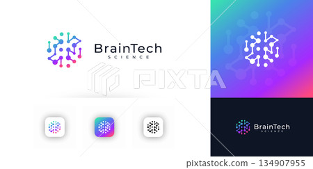 Brain Logo Ai Icon Abstract Mind Dot Symbol Logotype for Neural Network Data Science Technology, Medical Research, Neuro Innovation Tech, Creative Idea Knowledge Brainstorm Sign. Vector Illustration 134907955