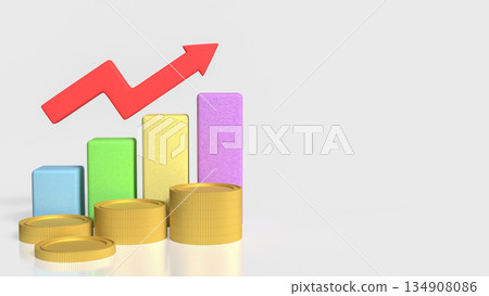 Financial Profit Growth Concept with Stacked Coins Bar Chart and Rising Arrow 3d render. 134908086