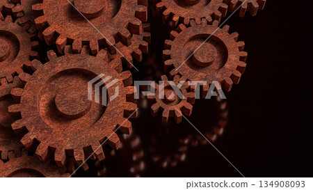 Rusty Industrial Gears Concept Showing Mechanical Systems and Aging Machinery 3d render. Rusty Industrial Gears Concept Showing Mechanical Systems and Aging Machinery 3d render. 134908093