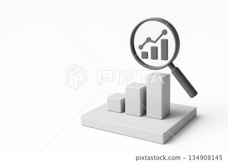 Magnifying glass over the growth chart, business analysis. Space for text. Magnifying glass over the growth chart, business analysis. Space for text. 134908145