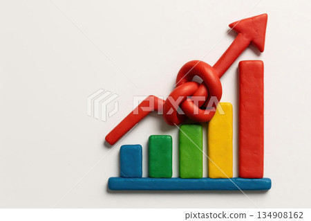 The growth of a graph with a knot on an arrow made of plasticine. Space for text. The growth of a graph with a knot on an arrow made of plasticine. Space for text. 134908162
