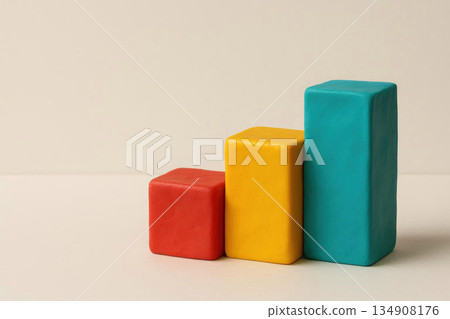 Three multi-colored blocks of the plasticine growth chart. Space for text. Three multi-colored blocks of the plasticine growth chart. Space for text. 134908176