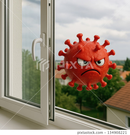An evil virus is trying to get into the room through an open window. An evil virus is trying to get into the room through an open window. 134908221