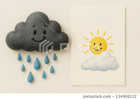 Smiling rain cloud and solar illustration. Smiling rain cloud and solar illustration. 134908222