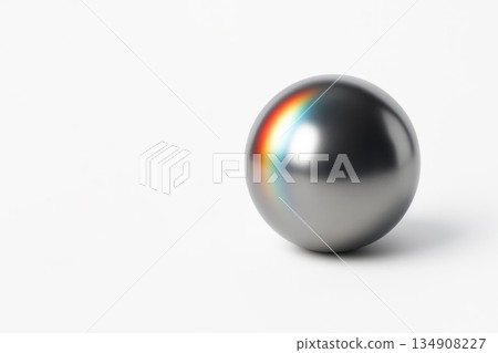 A metal ball with a rainbow reflection. Space for text. A metal ball with a rainbow reflection. Space for text. 134908227