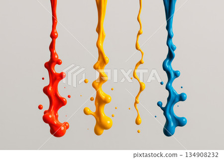 Streams of bright paint on a light background. Streams of bright paint on a light background. 134908232