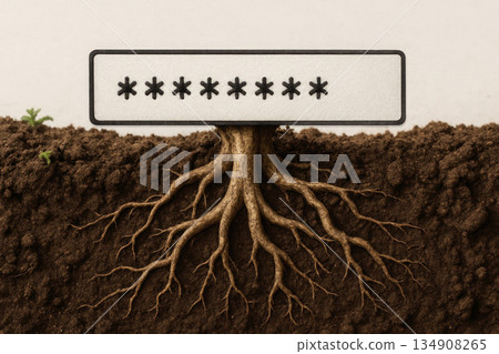 The password is in the form of roots that go underground. 134908265