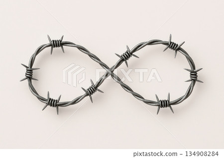 Barbed wire in the shape of an infinity sign. Barbed wire in the shape of an infinity sign. 134908284
