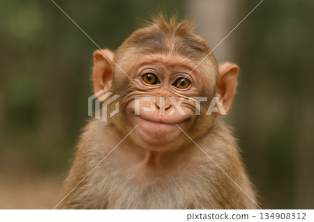 Smiling monkey on a blurred background. 134908312