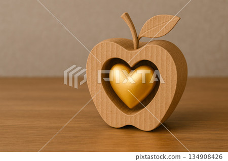 A cardboard apple with a heart of gold inside. Space for text. 134908426