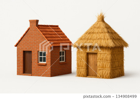 Two houses, brick and straw. Two houses, brick and straw. 134908499