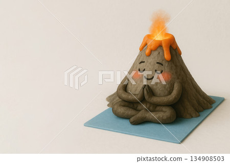 Erupting volcano in lotus position with closed eyes. Space for text. 134908503