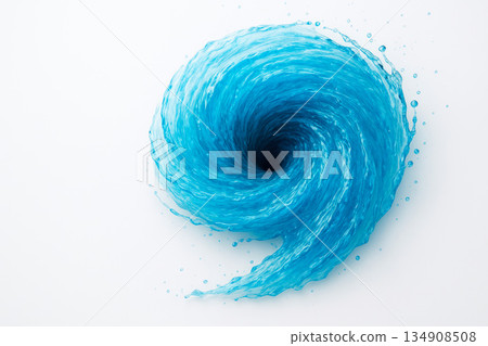A blue whirlpool in the shape of a spiral on a white background. Space for text. 134908508