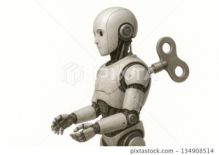 A screw mechanical robot with a neutral face in profile. Space for text. 134908514