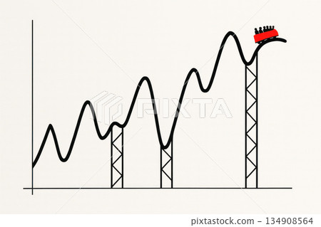 A graph in the form of a roller coaster with a trolley. Space for text. A graph in the form of a roller coaster with a trolley. Space for text. 134908564