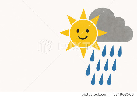 The sun with a smile and rain is a duality of mood. Space for text. The sun with a smile and rain is a duality of mood. Space for text. 134908566