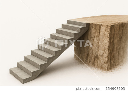 A photorealistic staircase leading to the abyss above the cliff. Space for text. 134908603