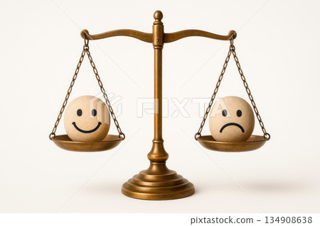 Libra with two faces of joy and sadness. 134908638