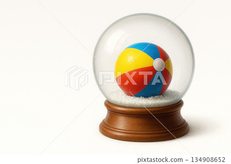 A beach ball inside a snow globe. Space for text. 134908652