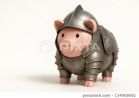 Piggy bank in knightly armor. Space for text. Piggy bank in knightly armor. Space for text. 134908692
