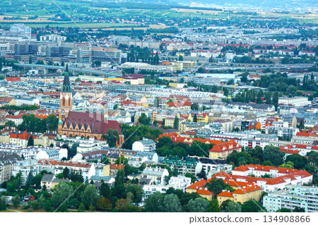 Green and red roof streetscape 134908866
