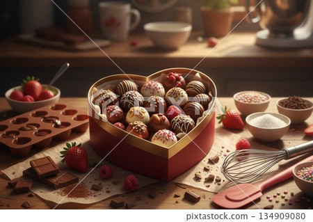 手工製作的情人節巧克力圖片 - 烹飪場景 134909080