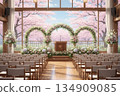 畢業典禮會場的春日景象：一個裝飾著鮮花和櫻花的會場。 134909085